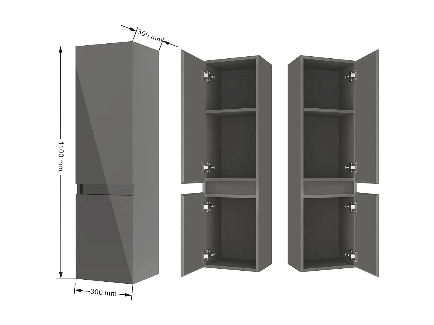 AICA Badhochschrank hängend - 2 Türen - 30 x 30 x 110 cm - Hochglanz Dunkelgrau
