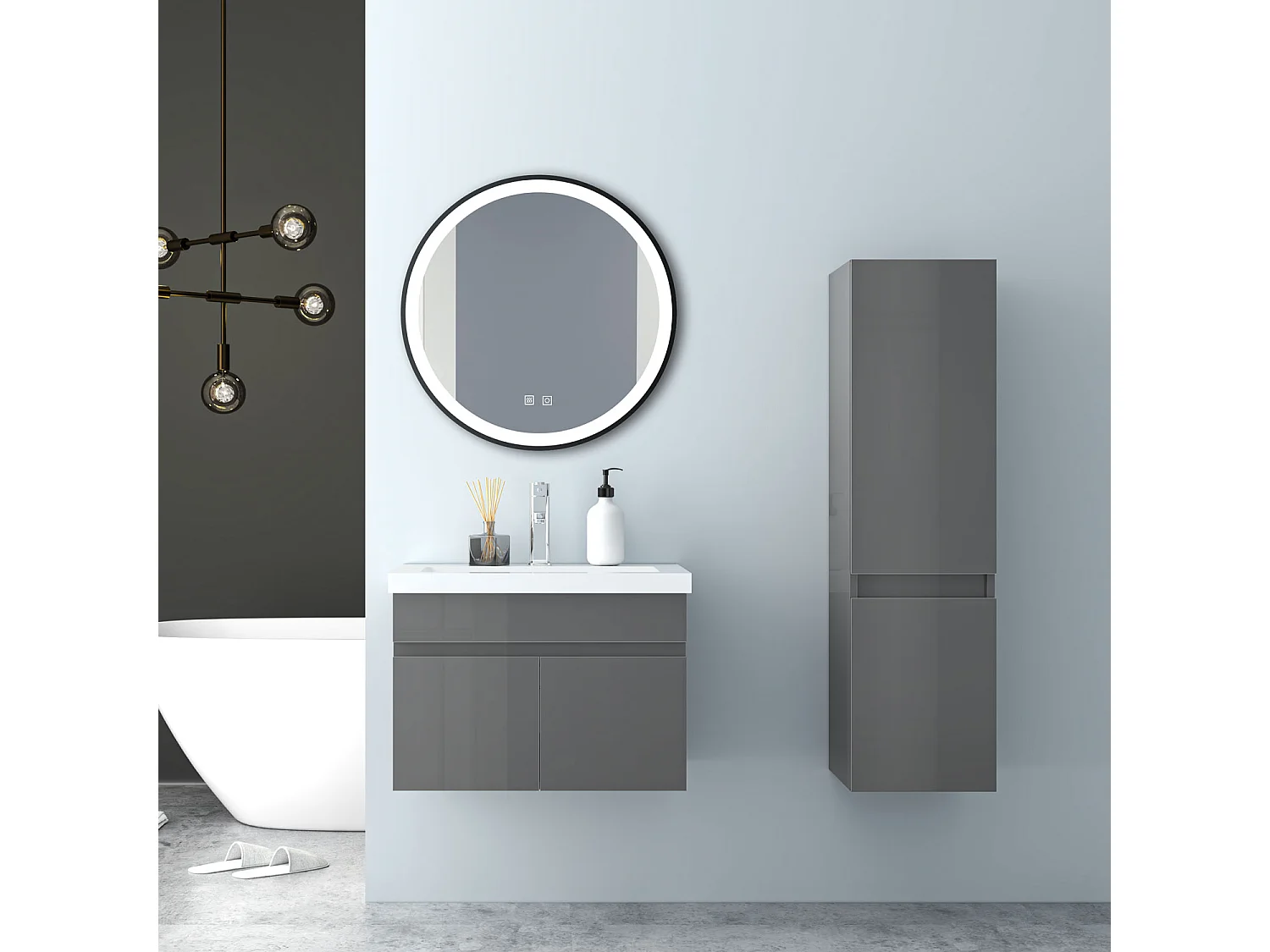 AICA Badhochschrank hängend - 2 Türen - 30 x 30 x 110 cm - Hochglanz Dunkelgrau