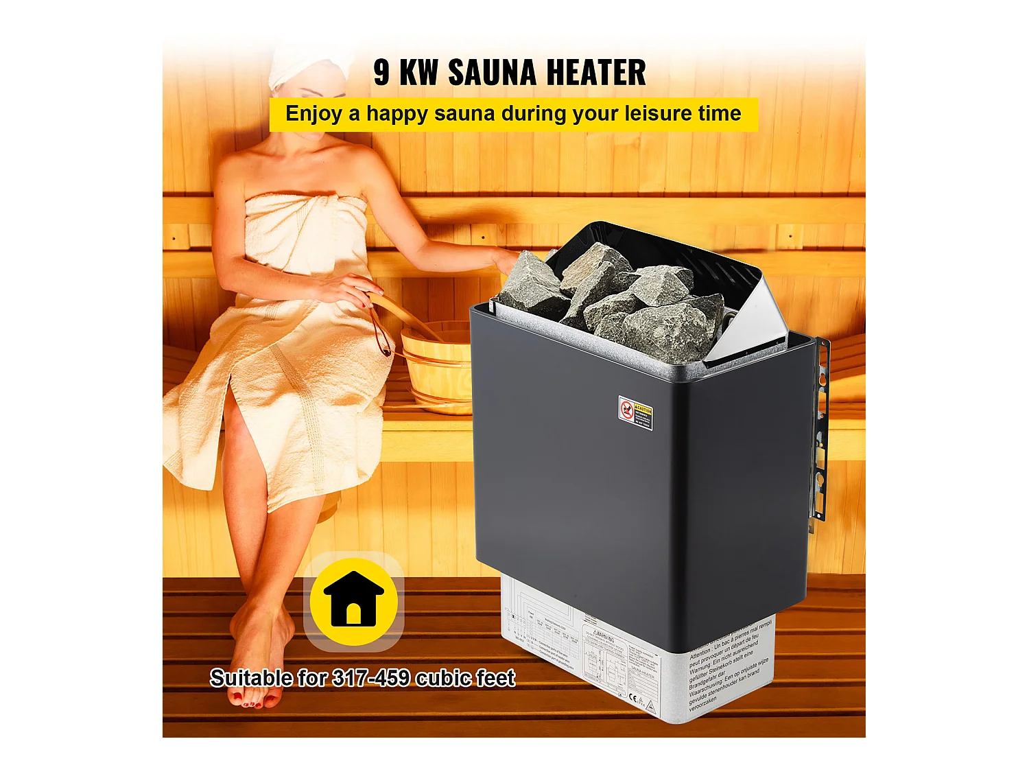Poêle Électrique SucceBuy Chauffe-Sauna Électrique 9KW en Acier Inoxydable - Commande Externe