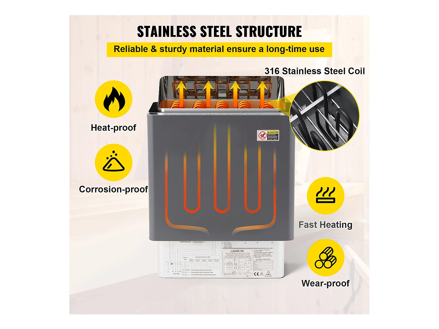 Poêle Électrique SucceBuy Chauffe-Sauna Électrique 9KW en Acier Inoxydable - Commande Externe
