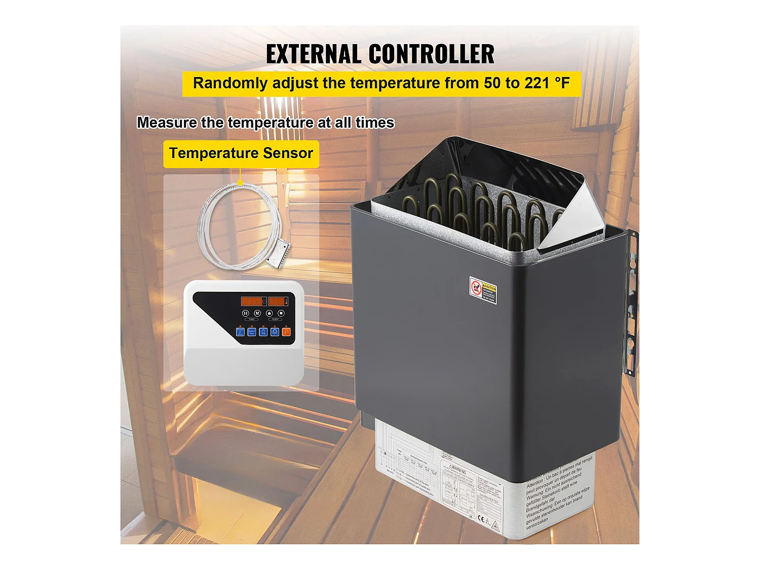 Poêle Électrique SucceBuy Chauffe-Sauna Électrique 9KW en Acier Inoxydable - Commande Externe