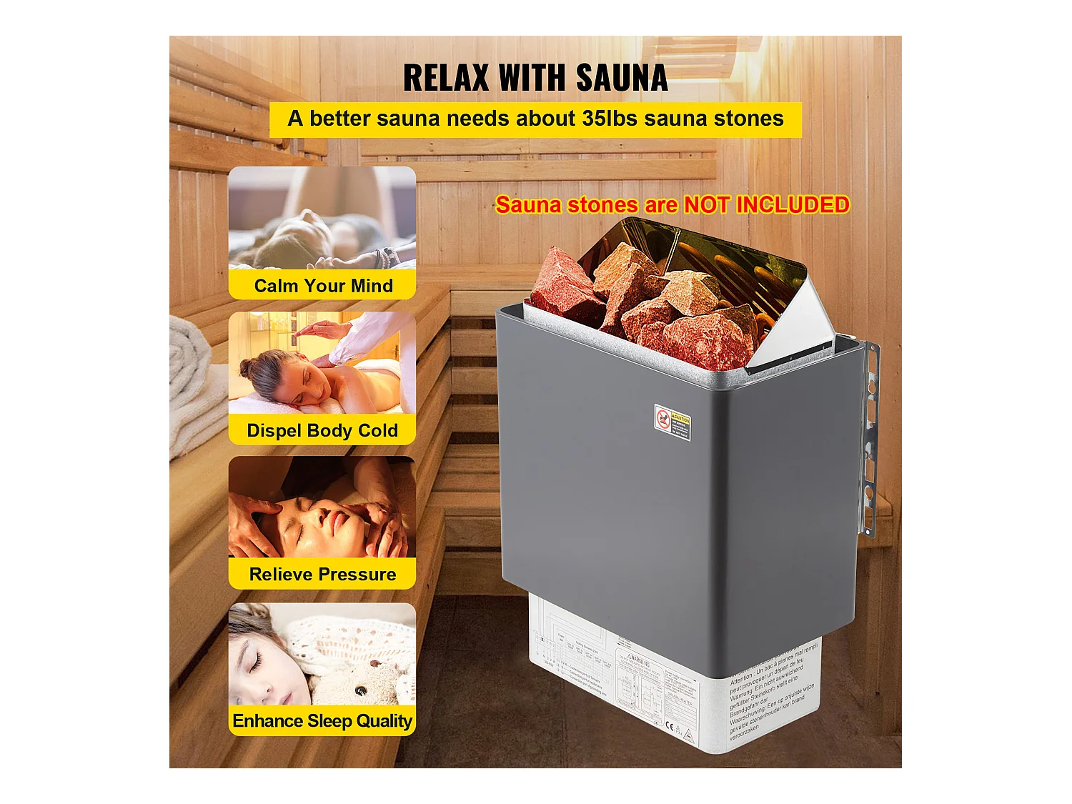 Poêle Électrique SucceBuy Chauffe-Sauna Électrique 9KW en Acier Inoxydable - Commande Externe