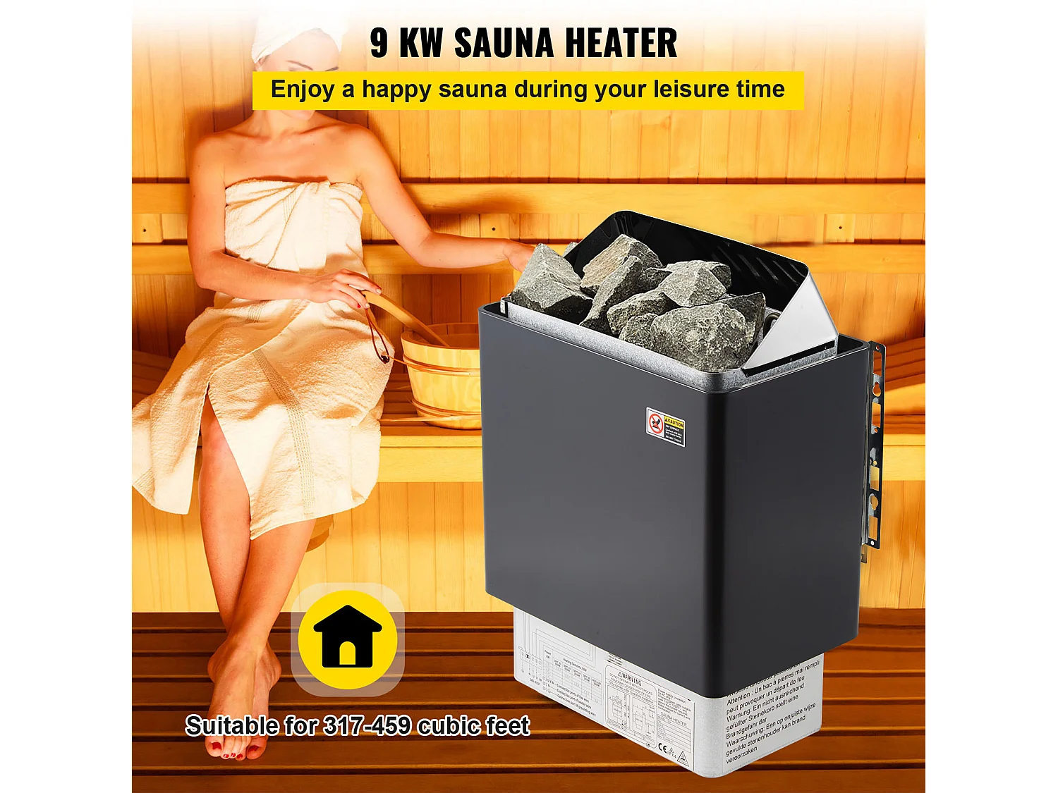 Stufa Elettrica SucceBuy Riscaldatore Elettrico per Sauna da 9 kW in Acciaio Inossidabile con Controllo Esterno