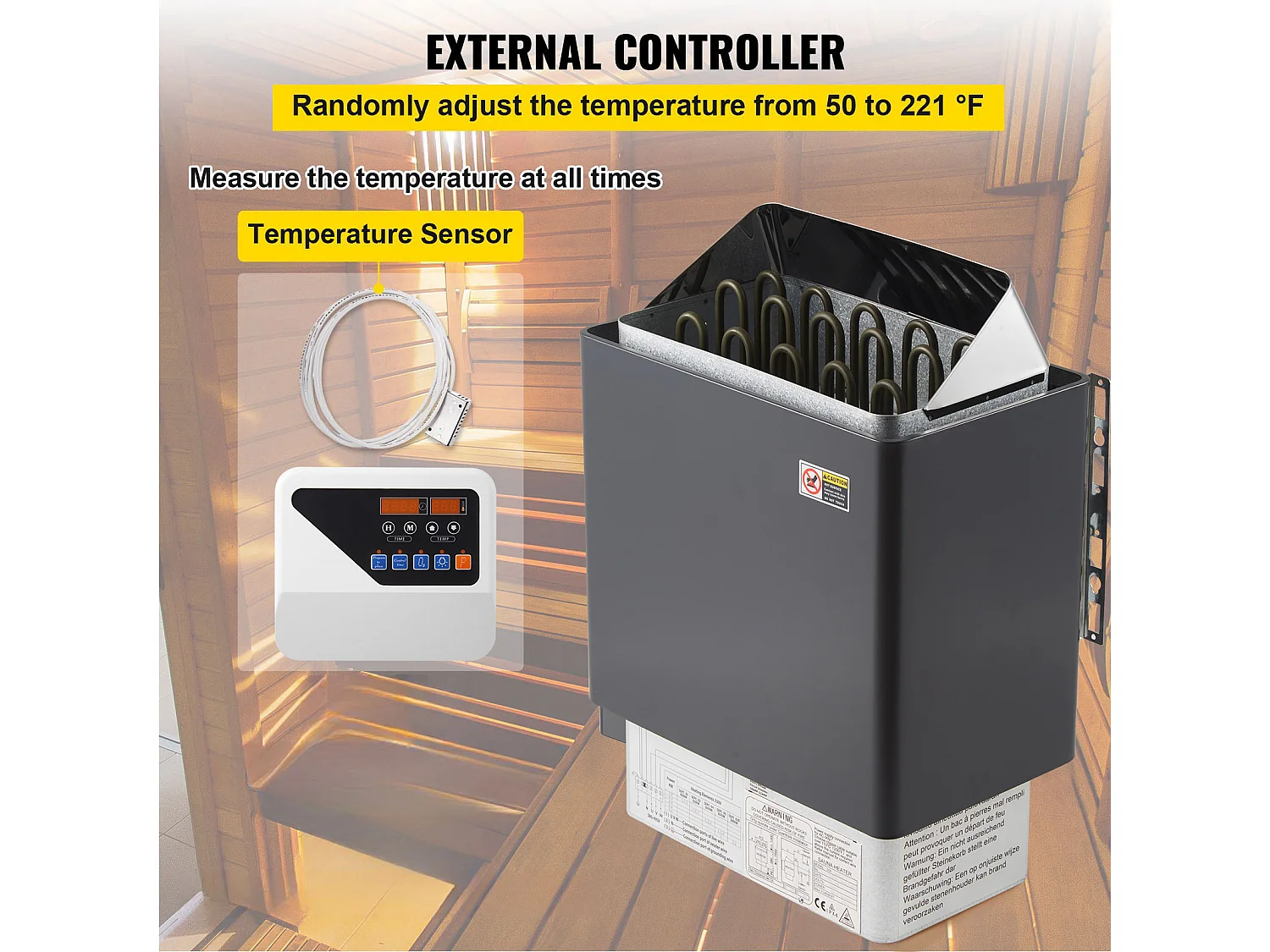 Stufa Elettrica SucceBuy Riscaldatore Elettrico per Sauna da 9 kW in Acciaio Inossidabile con Controllo Esterno