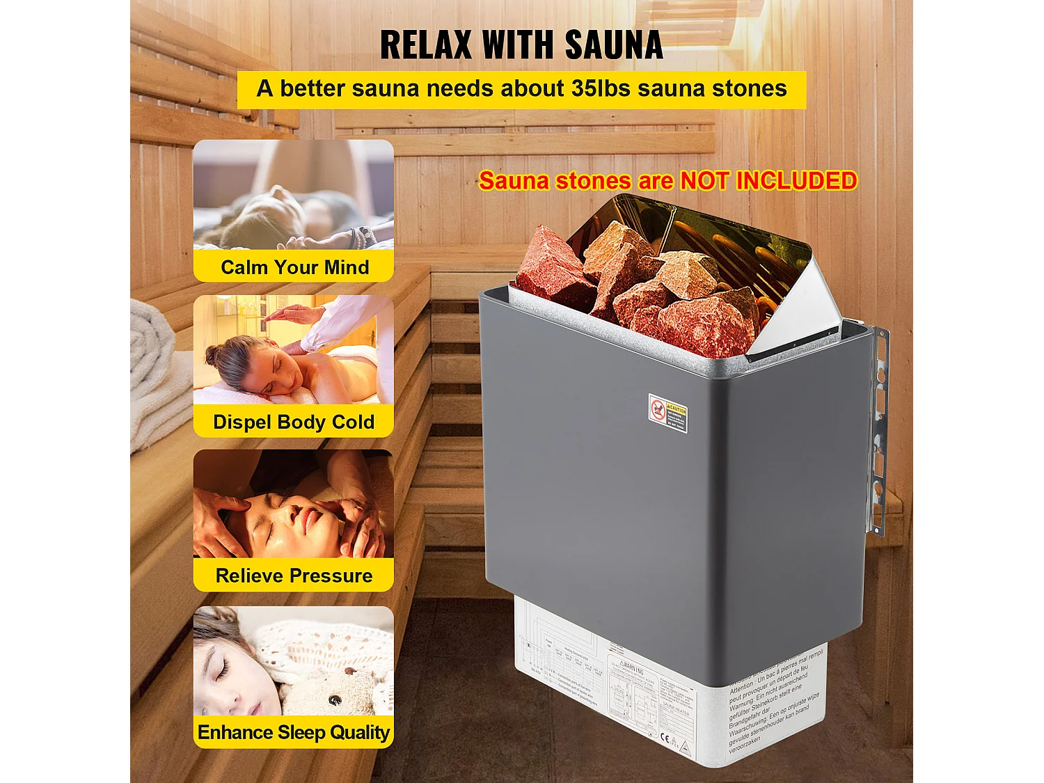 Stufa Elettrica SucceBuy Riscaldatore Elettrico per Sauna da 9 kW in Acciaio Inossidabile con Controllo Esterno