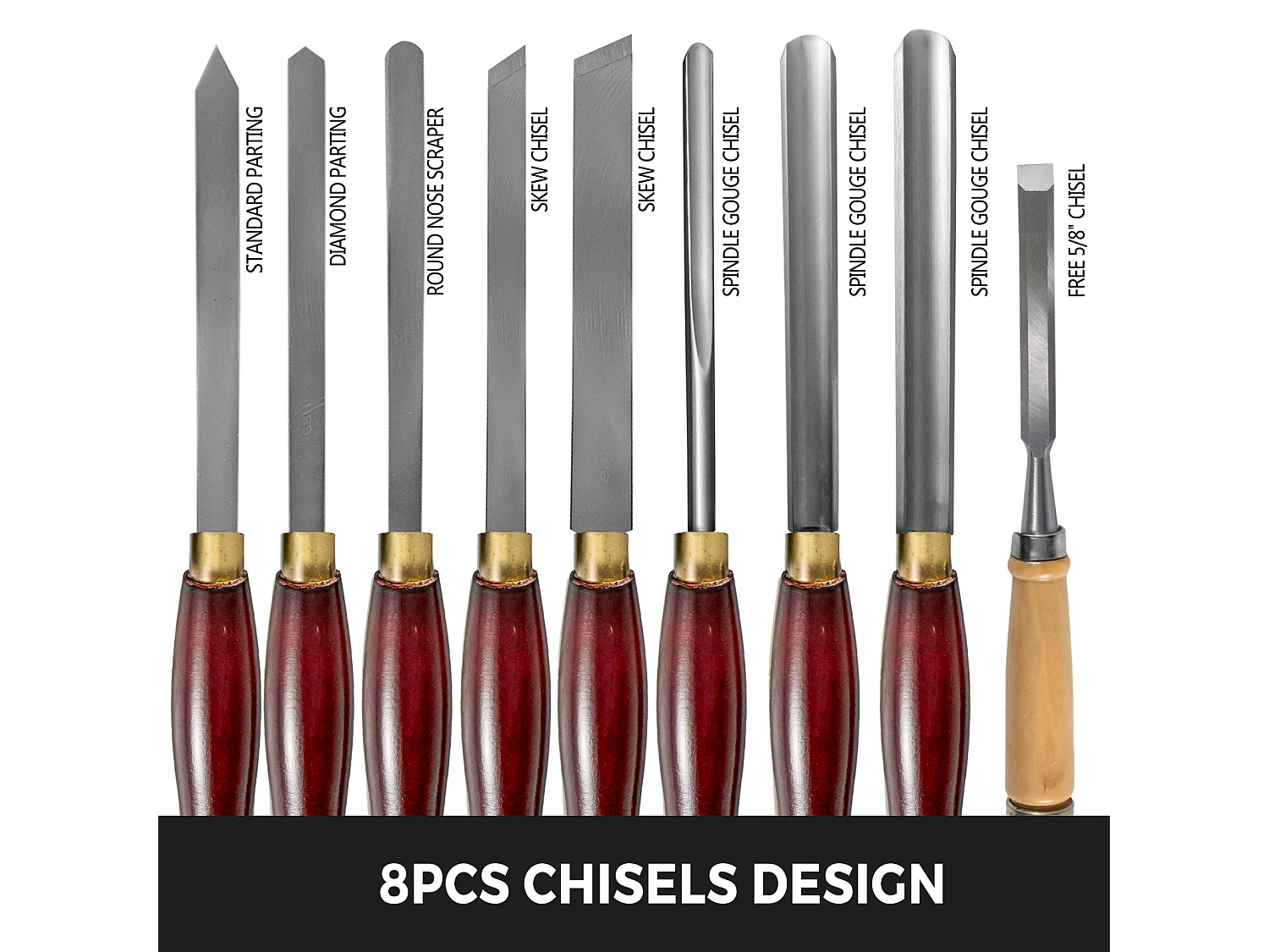 Ensembles de Ciseaux SucceBuy Wood Chisel Sets 8pcs Lathe Chisels for Wood Root Furniture (Jeu de Ciseaux à Bois)