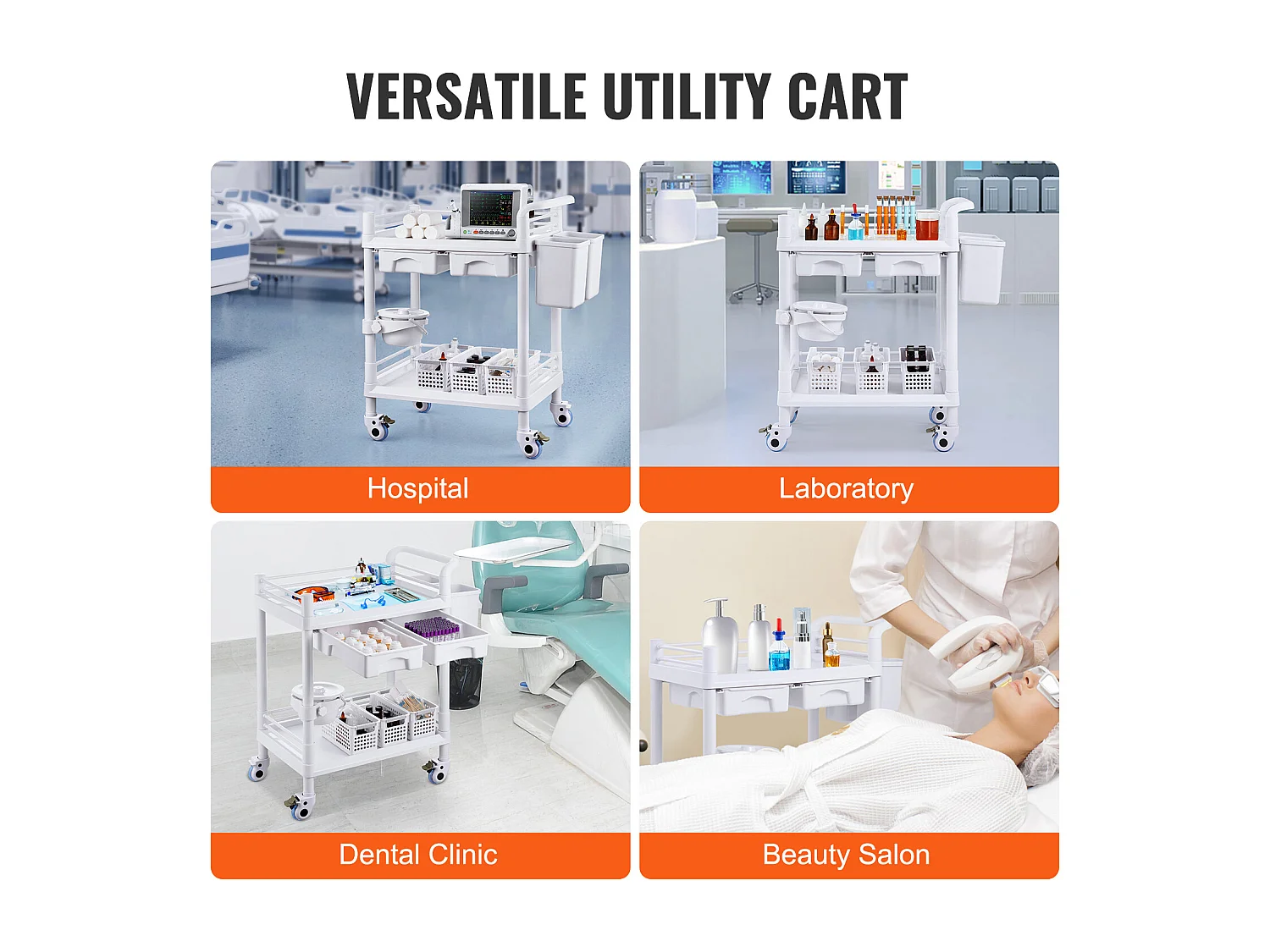Werkzeugwagen SucceBuy Werkzeugwagen, 2-Stöckiger Laborwagen, Mobiler Medizinischer Wagen, 2 Tabletts, 2 Schubladen, 3 Behälter, Weiß