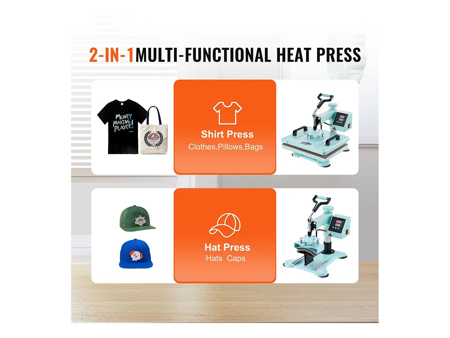 Presse à Chaud SucceBuy Machine de Transfert de Chaleur 30,48 x 38,1 cm pour T-Shirts et Chapeaux 2 en 1 Verte