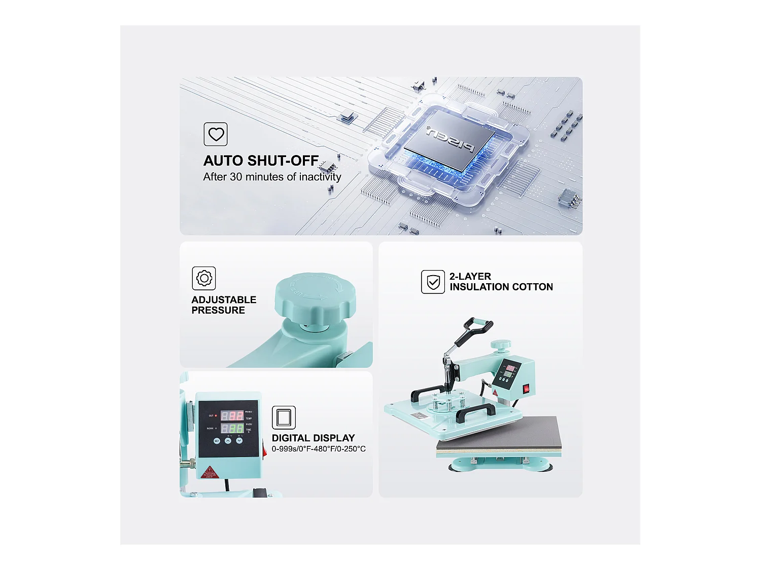 Presse à Chaud SucceBuy Machine de Transfert de Chaleur 30,48 x 38,1 cm pour T-Shirts et Chapeaux 2 en 1 Verte