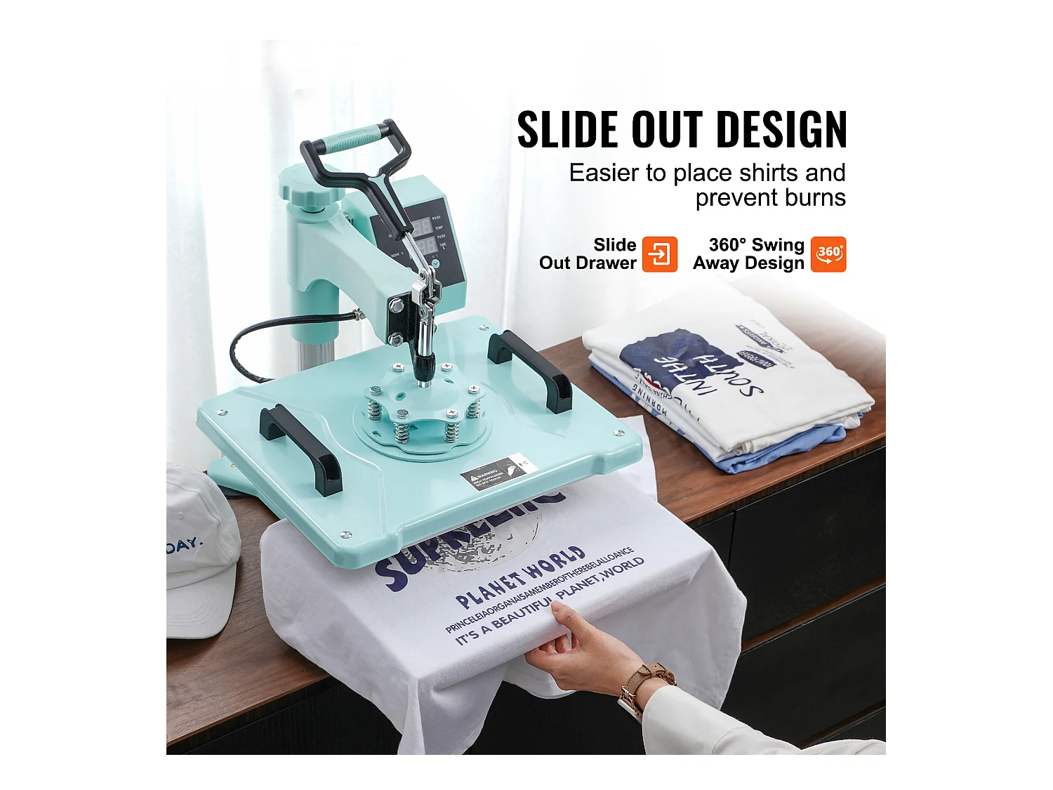 Presse à Chaud SucceBuy Machine de Transfert de Chaleur 30,48 x 38,1 cm pour T-Shirts et Chapeaux 2 en 1 Verte