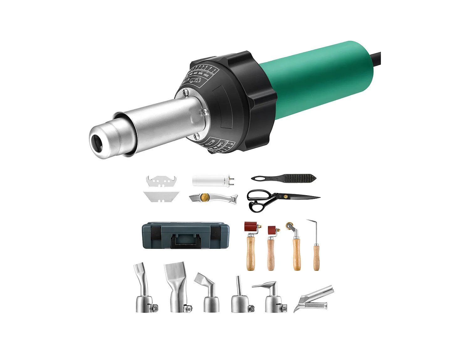 Pistola Termica SucceBuy Saldatrice ad Aria Calda per Plastica da 1600 W con 17 Accessori: Cassetta degli Attrezzi, Ugello, Rullo, Lame per PP/PE/PVC