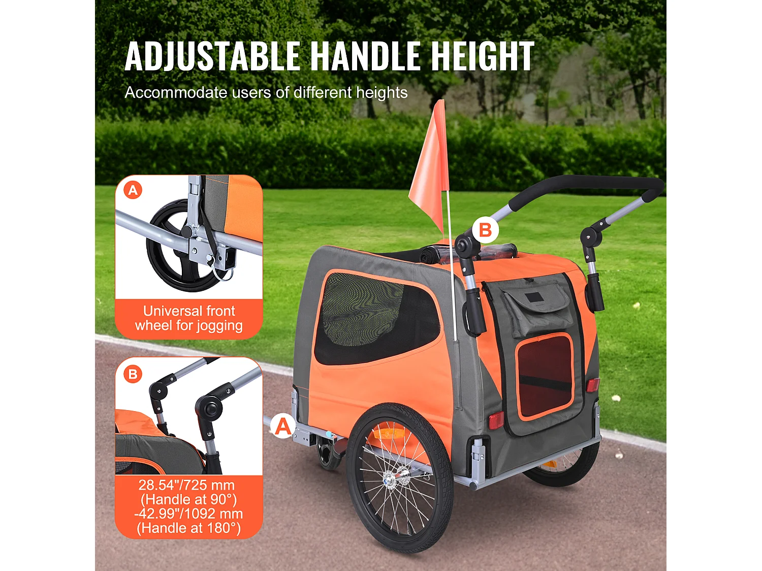 Remorque 2in1 de Vélo, SucceBuy Remorque et Poussette pour Animaux de Compagnie, Capacité de Transport pour Chien et Chat de 30 kg, Résistante à l'Eau