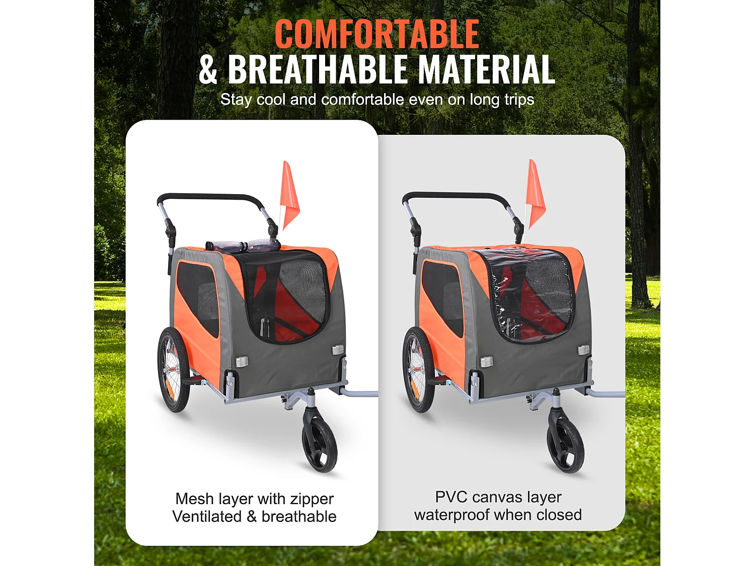 Remorque 2in1 de Vélo, SucceBuy Remorque et Poussette pour Animaux de Compagnie, Capacité de Transport pour Chien et Chat de 30 kg, Résistante à l'Eau