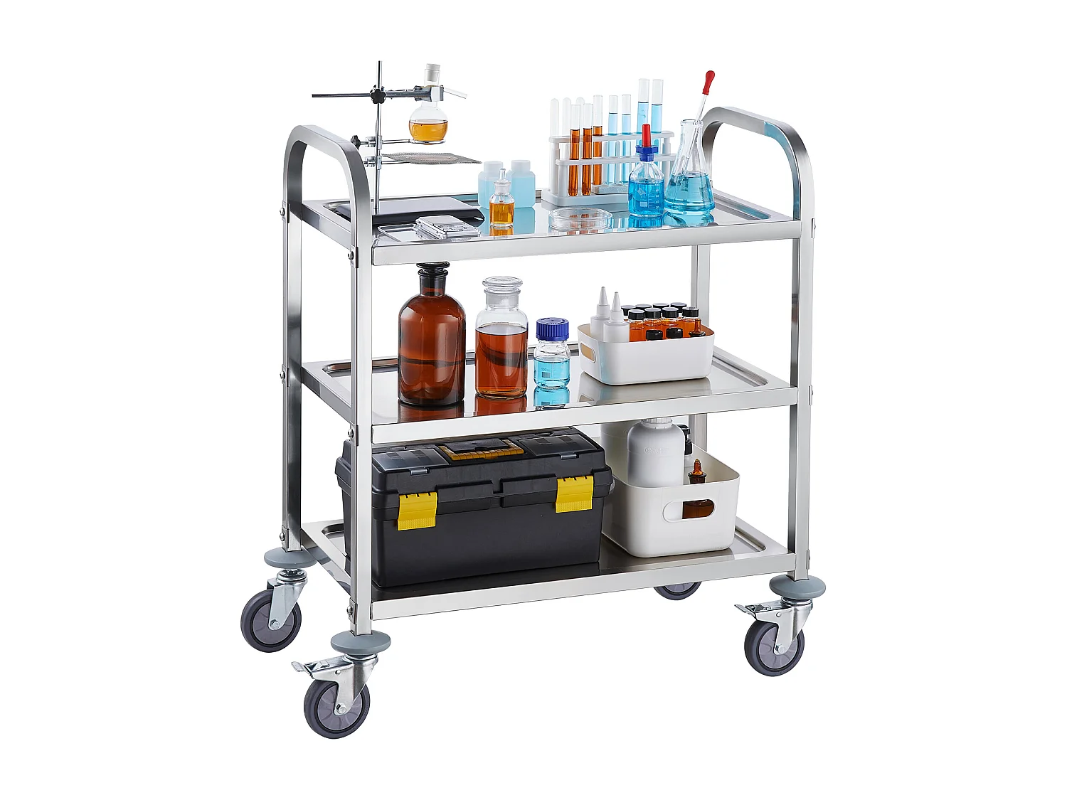 Carro de Herramientas SucceBuy Carro de Herramientas de 3 Niveles de Acero Inoxidable, 181 kg, Móvil, para Laboratorio Clínico