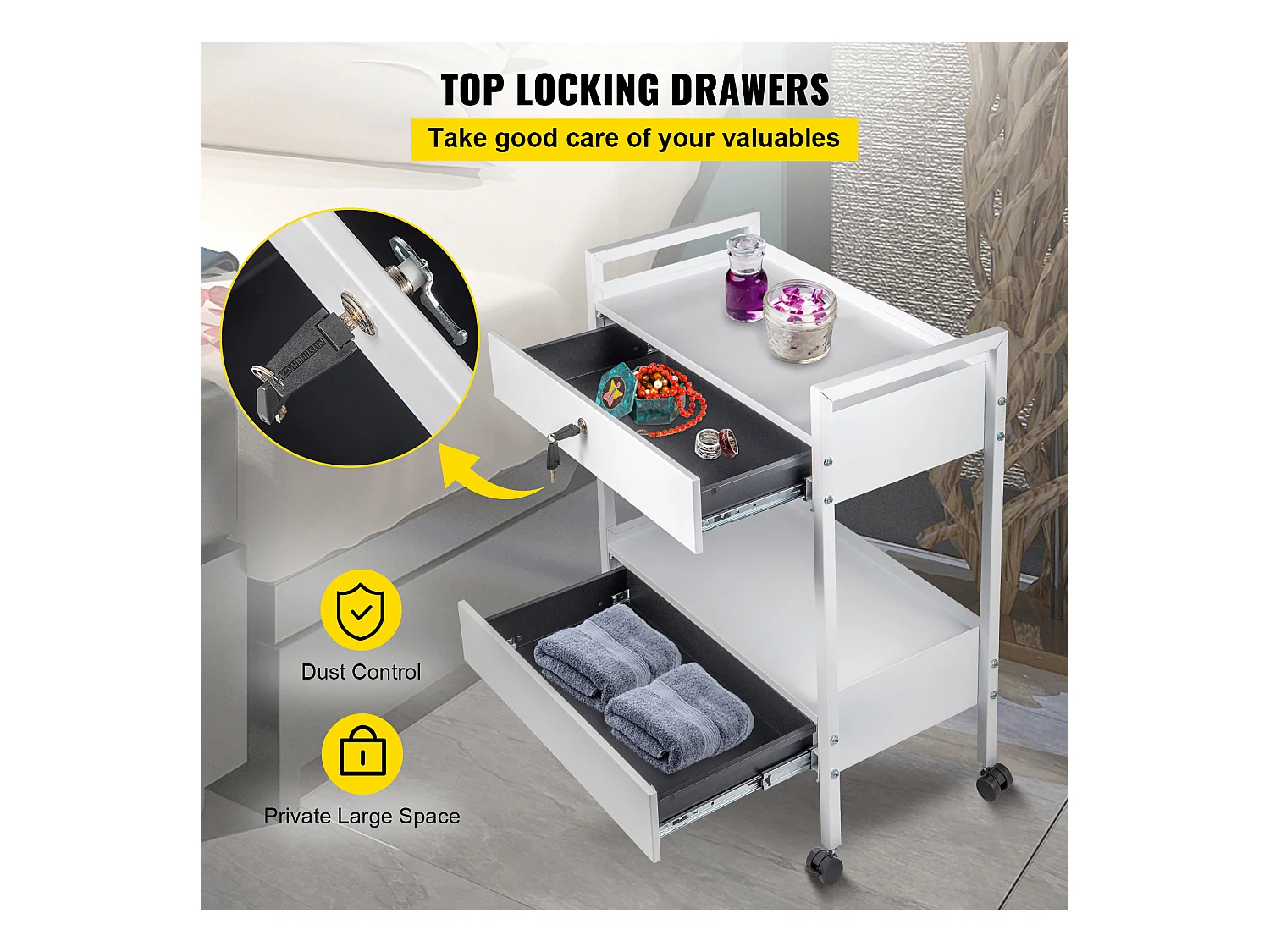 Chariot à Outils SucceBuy Chariot de Service Mobile en Acier pour Laboratoire Dentaire, Chariot Roulant à 2 Niveaux