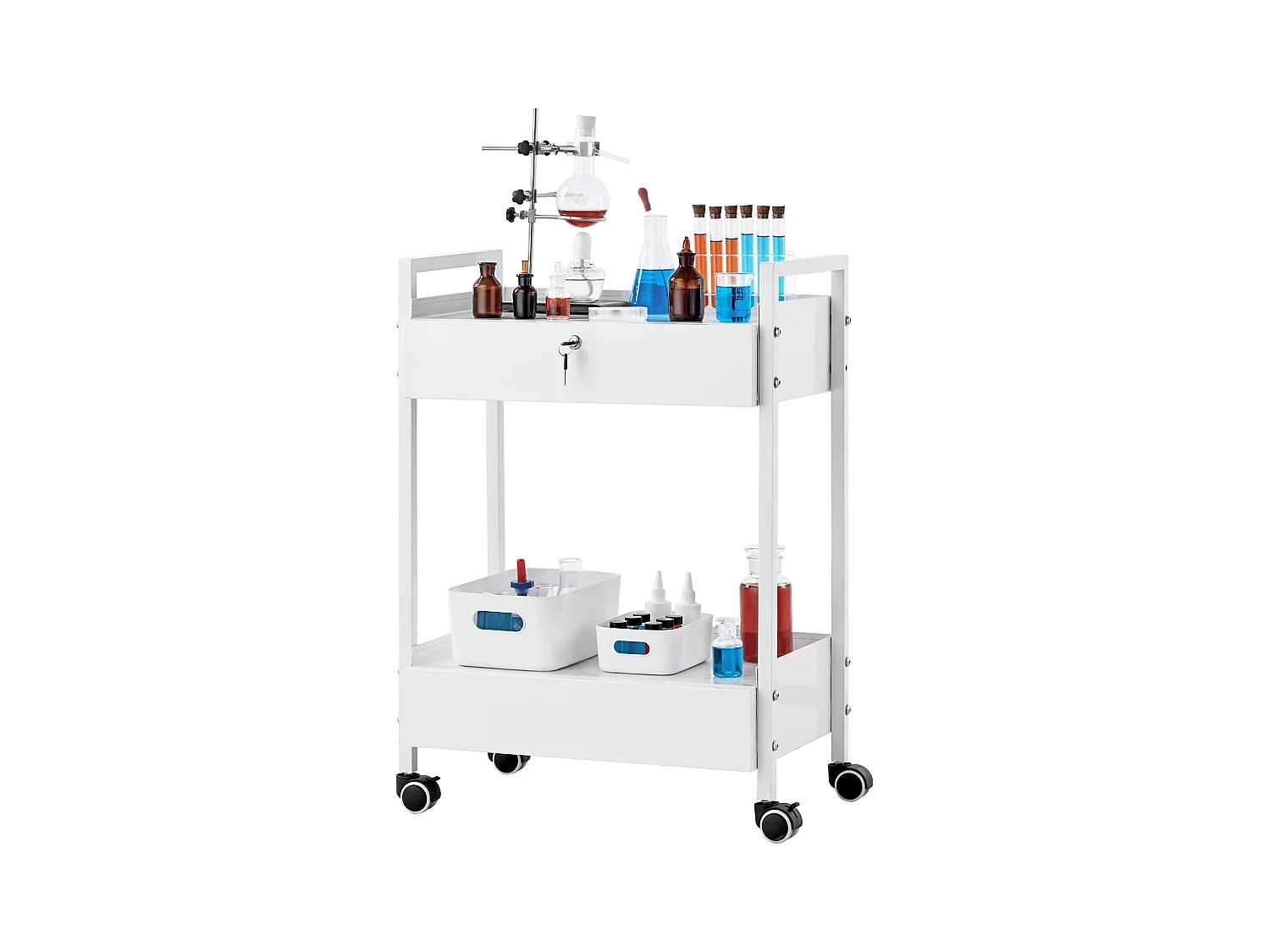 Chariot à Outils SucceBuy Chariot de Service Mobile en Acier pour Laboratoire Dentaire, Chariot Roulant à 2 Niveaux