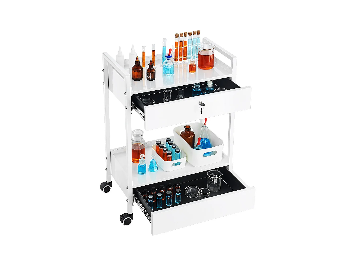 Chariot à Outils SucceBuy Chariot de Service Mobile en Acier pour Laboratoire Dentaire, Chariot Roulant à 2 Niveaux