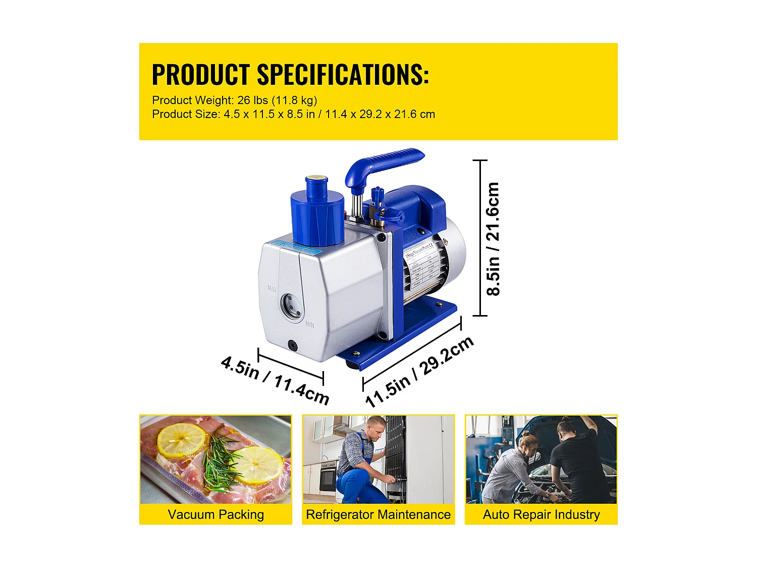 Pompe à Vide Climatisation SucceBuy, 7 CFM, 1/2 CV, Idéale pour les Applications CVC Profondes