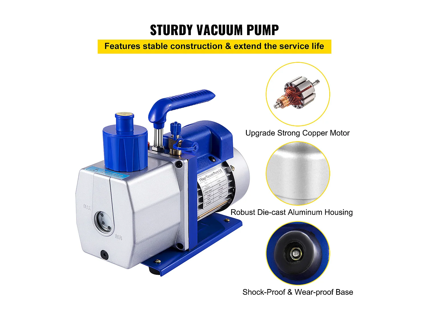 Pompe à Vide Climatisation SucceBuy, 7 CFM, 1/2 CV, Idéale pour les Applications CVC Profondes