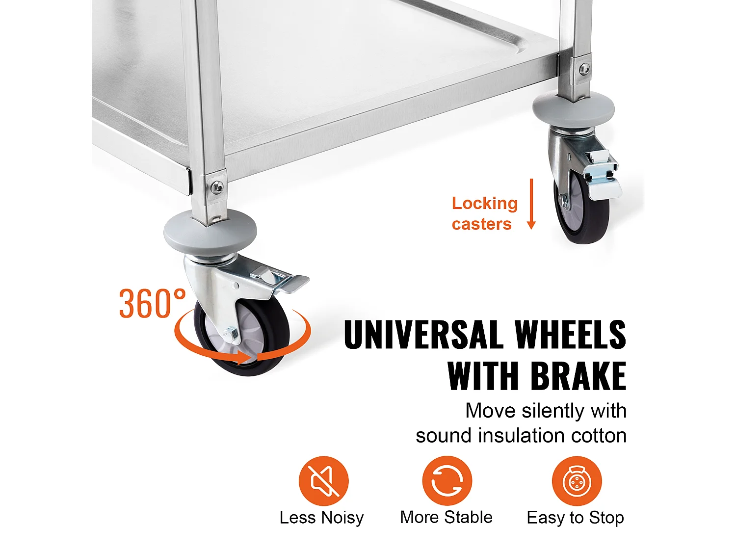 Chariot à Outils SucceBuy Chariot Utilitaire à 3 Niveaux, Chariot à Roulettes sur Roulettes, 95 x 50 x 95 cm, 204kg , 6 Crochets