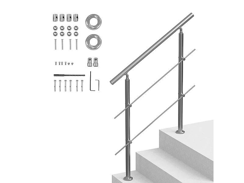 Main Courante SucceBuy Rambardes pour Marches Extérieures 2 Barres Transversales pour Porche et Terrasse 100CM