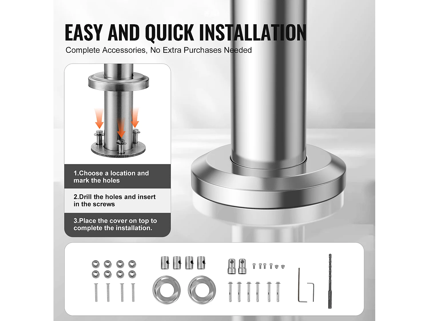 Main Courante SucceBuy Rambardes pour Marches Extérieures 2 Barres Transversales pour Porche et Terrasse 100CM