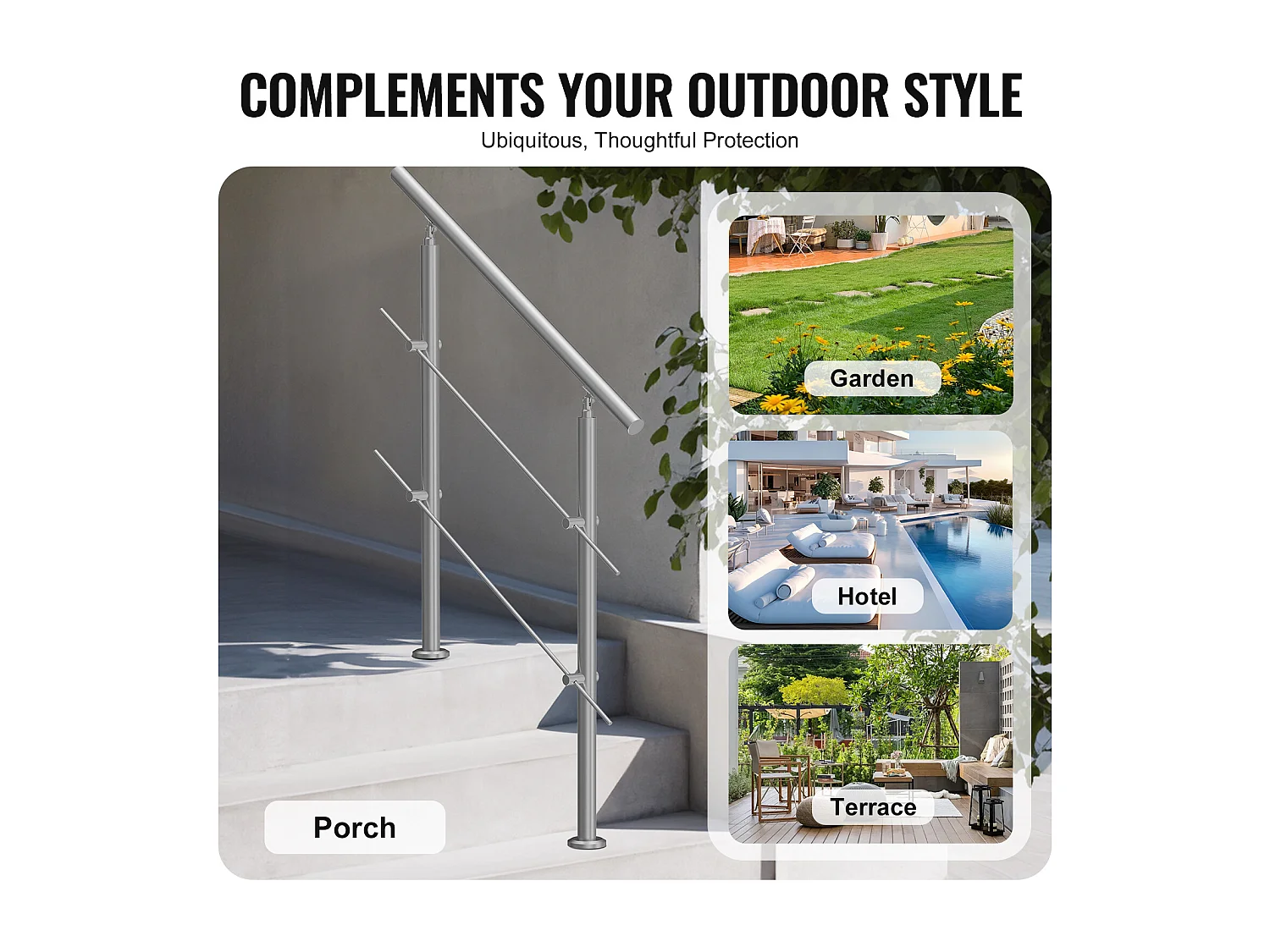 Main Courante SucceBuy Rambardes pour Marches Extérieures 2 Barres Transversales pour Porche et Terrasse 100CM