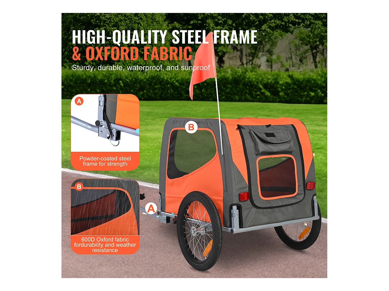 Remorque 2in1 de Vélo, SucceBuy Remorque pour Vélo pour Animaux de Compagnie, Porte-Vélo pour Chien et Chat, Charge de 30 kg, Acier Résistant à l'Eau