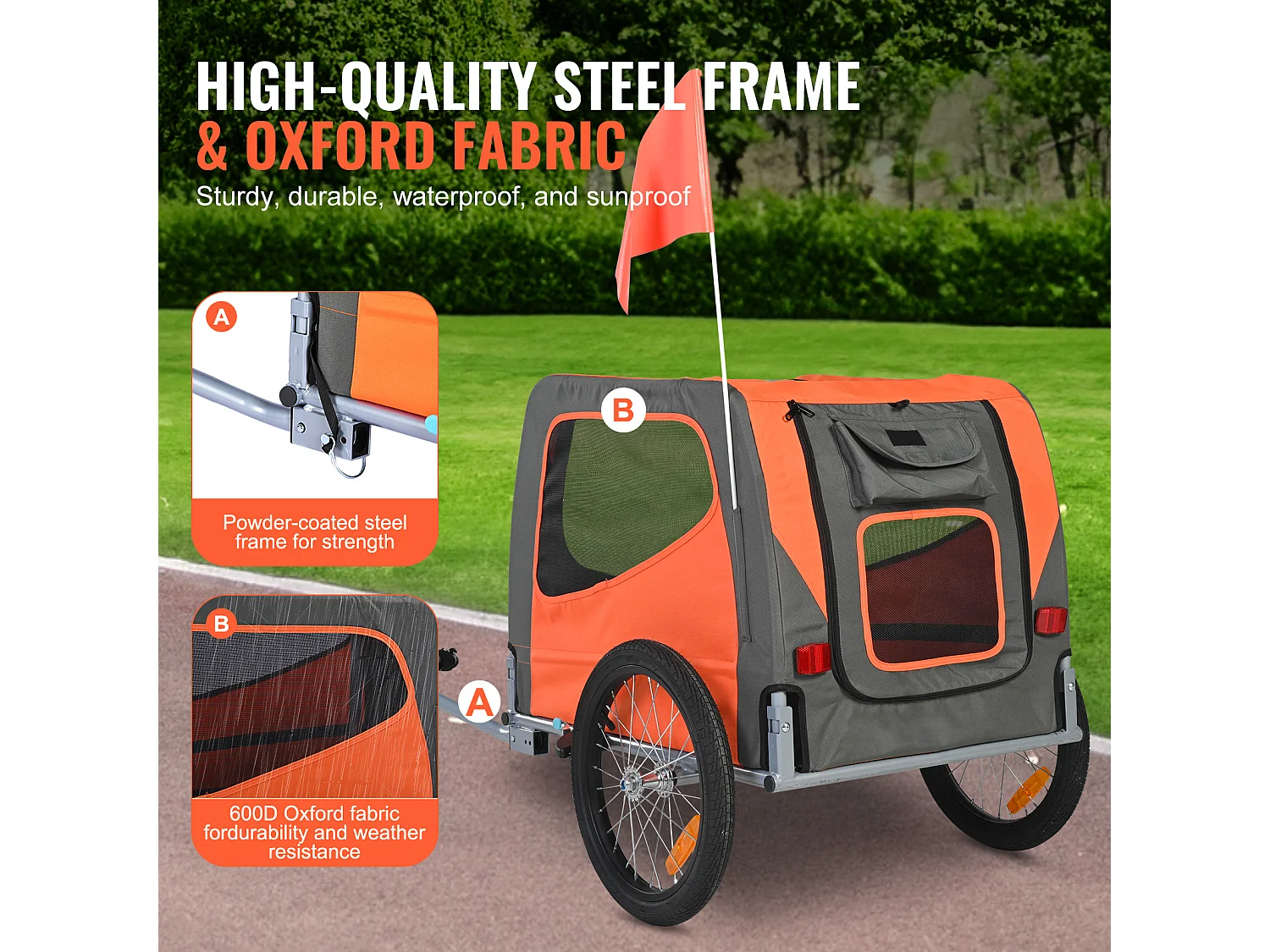 Remorque 2in1 de Vélo, SucceBuy Remorque pour Vélo pour Animaux de Compagnie, Porte-Vélo pour Chien et Chat, Charge de 30 kg, Acier Résistant à l'Eau