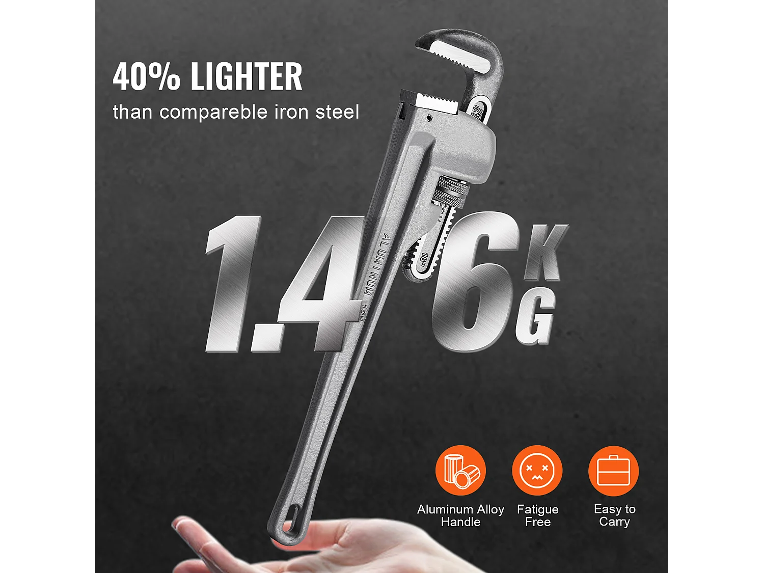 Clé SucceBuy Ensemble de 3 Clés à Pipe en Aluminium 25.40/35.56/45.72 CM, Plomberie, Mâchoire CRV