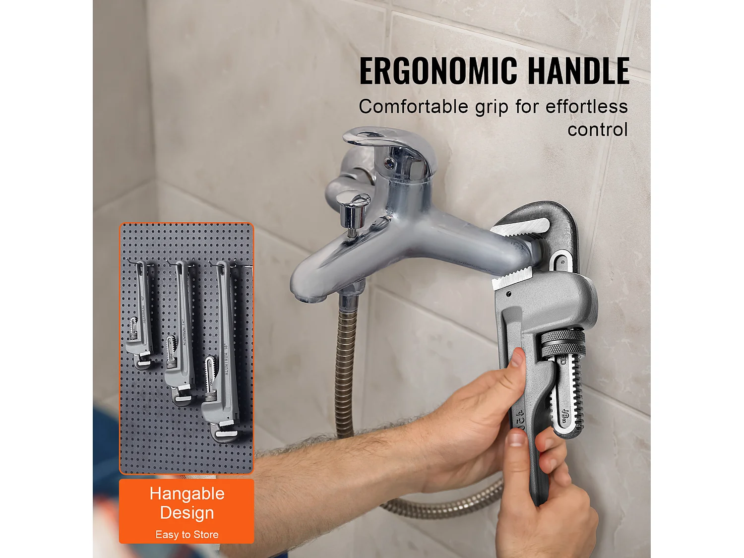 Clé SucceBuy Ensemble de 3 Clés à Pipe en Aluminium 25.40/35.56/45.72 CM, Plomberie, Mâchoire CRV