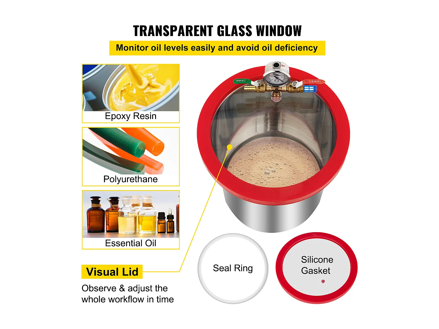 Bomba De Vacío Aire Acondicionado SucceBuy, Kit De Cámara De Vacío 5 Gal 5 CFM 1/3 HP De Una Etapa