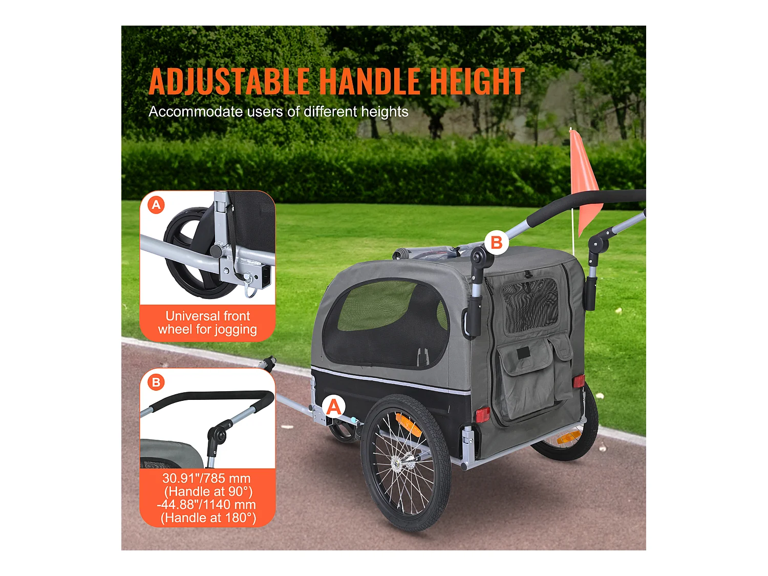 Reboque de Bicicleta 2 em 1, SucceBuy Reboque e Carrinho para Cães e Gatos, Capacidade de 40 kg, Resistente à Água