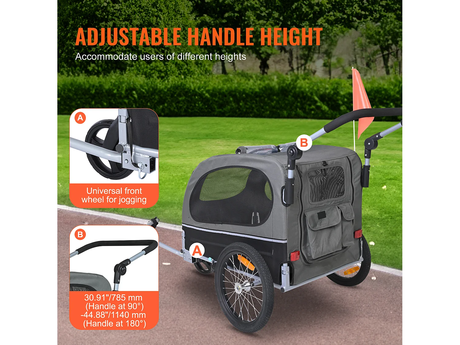 Remorque 2in1 de Vélo, SucceBuy Remorque et Poussette pour Chien et Chat, Capacité de 40 kg, Résistante à l'Eau