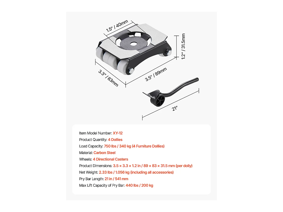 Schwerlast-Möbelrollset SucceBuy mit 340 kg Tragkraft und Rollen
