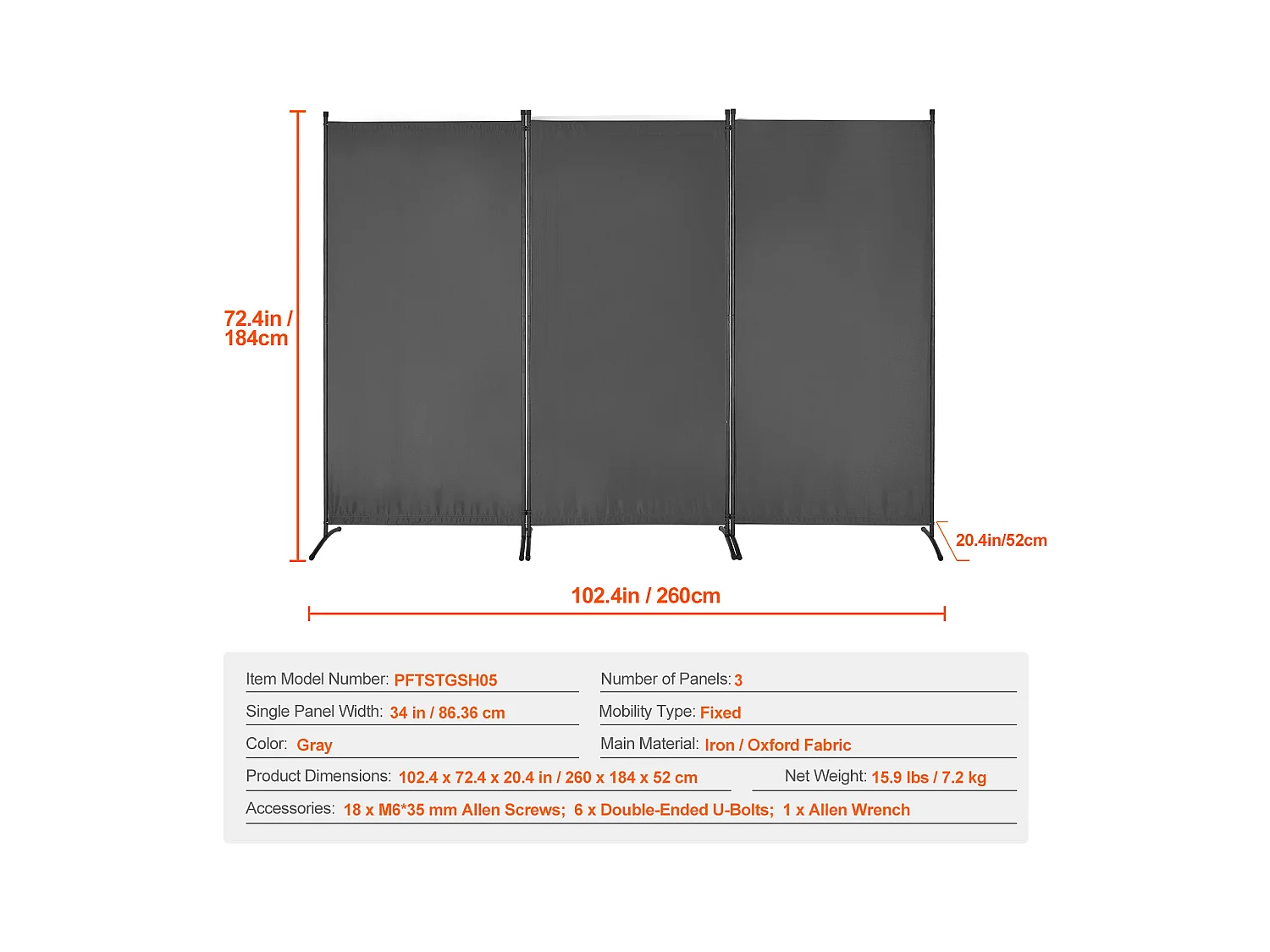 Cloison de Séparation SucceBuy Séparateur de Pièce à 3 Panneaux, Paravent de Confidentialité Pliable, Cloison Portable pour Bureau, Chambre à Coucher, Bureau, Gris