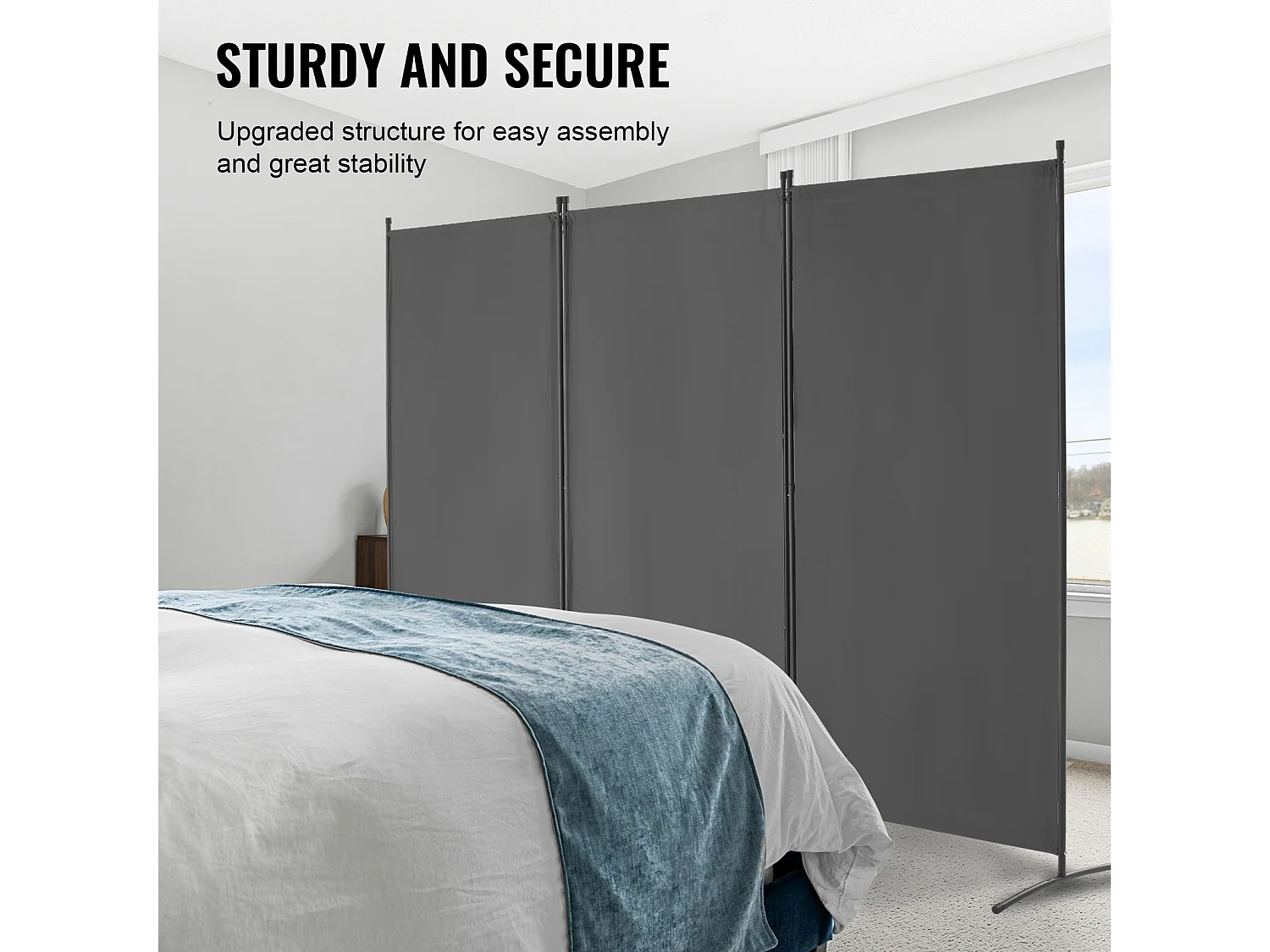 Cloison de Séparation SucceBuy Séparateur de Pièce à 3 Panneaux, Paravent de Confidentialité Pliable, Cloison Portable pour Bureau, Chambre à Coucher, Bureau, Gris