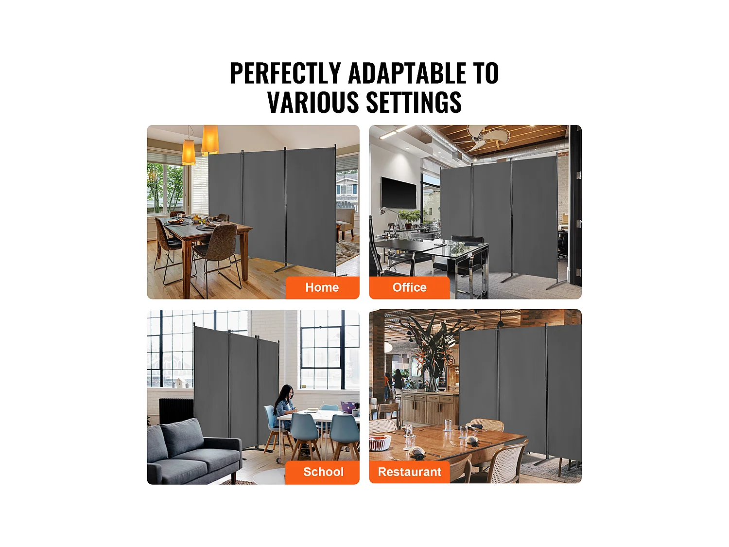 Cloison de Séparation SucceBuy Séparateur de Pièce à 3 Panneaux, Paravent de Confidentialité Pliable, Cloison Portable pour Bureau, Chambre à Coucher, Bureau, Gris