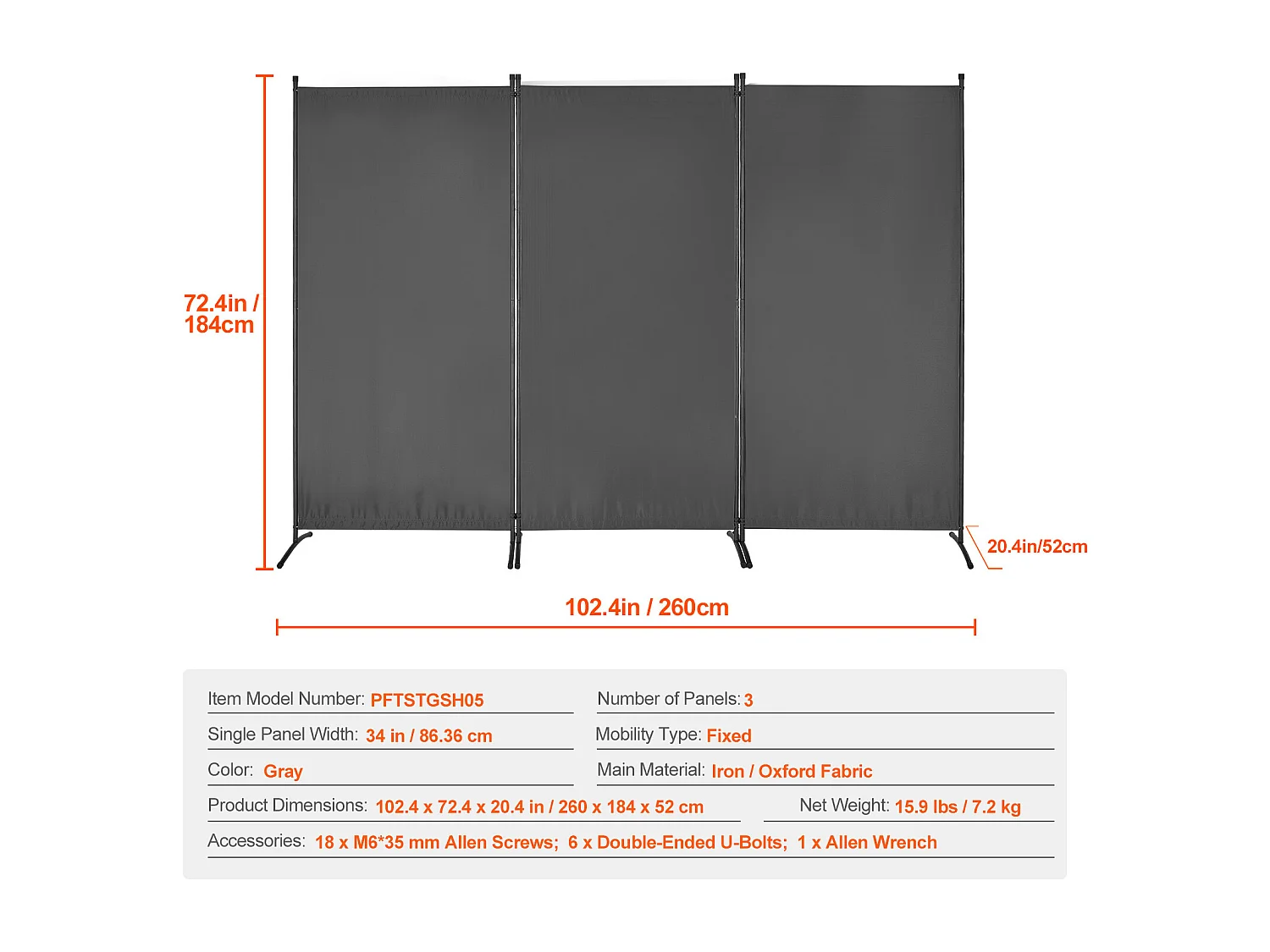 Cloison de Séparation SucceBuy Séparateur de Pièce à 3 Panneaux, Paravent de Confidentialité Pliable, Cloison Portable pour Bureau, Chambre à Coucher, Bureau, Gris