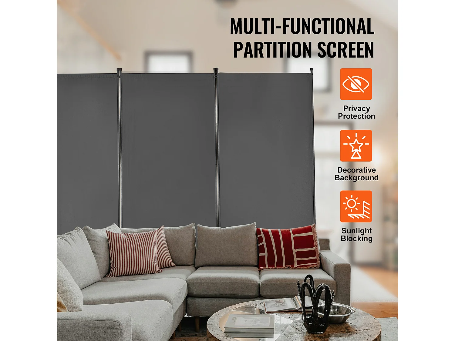Cloison de Séparation SucceBuy Séparateur de Pièce à 3 Panneaux, Paravent de Confidentialité Pliable, Cloison Portable pour Bureau, Chambre à Coucher, Bureau, Gris