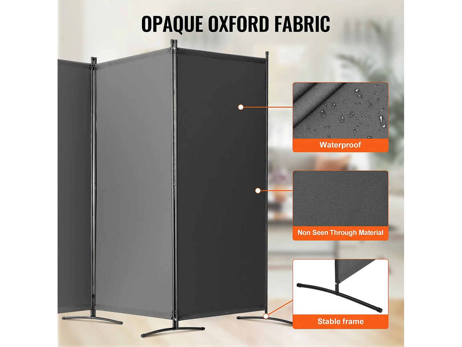 Cloison de Séparation SucceBuy Séparateur de Pièce à 3 Panneaux, Paravent de Confidentialité Pliable, Cloison Portable pour Bureau, Chambre à Coucher, Bureau, Gris