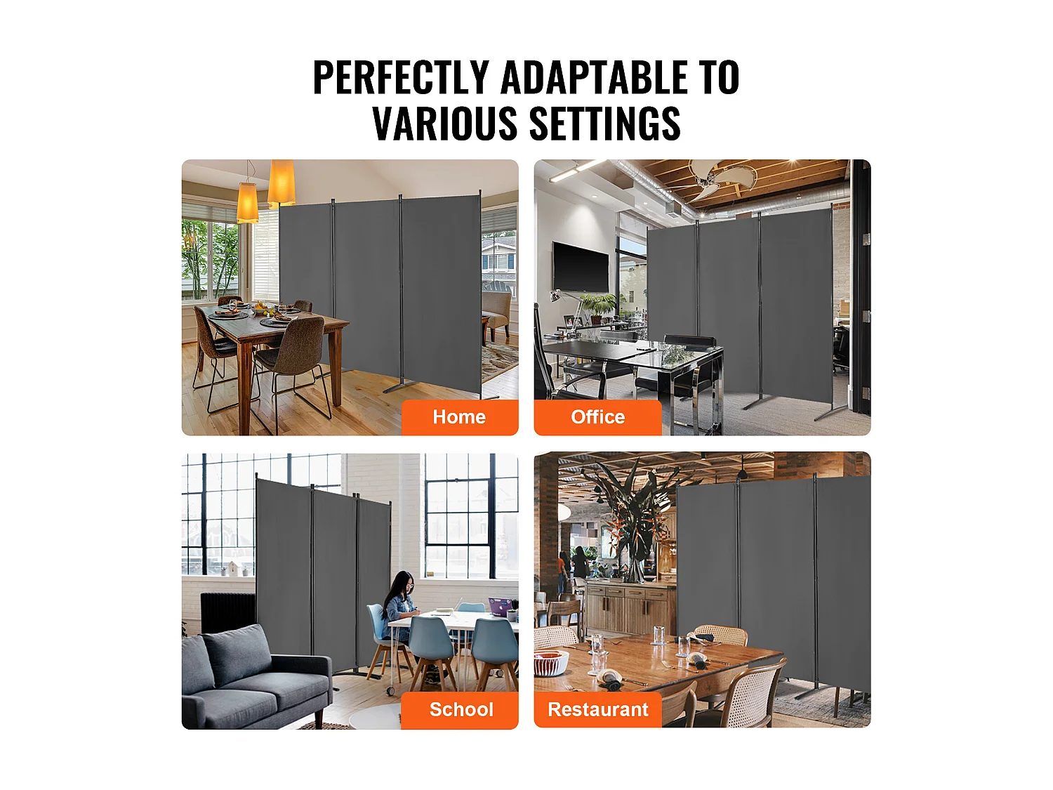 Cloison de Séparation SucceBuy Séparateur de Pièce à 3 Panneaux, Paravent de Confidentialité Pliable, Cloison Portable pour Bureau, Chambre à Coucher, Bureau, Gris