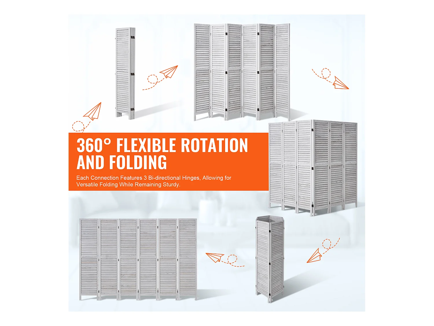 Biombo de Madera de 6 Paneles SucceBuy, Mampara de Madera para Separar Ambientes