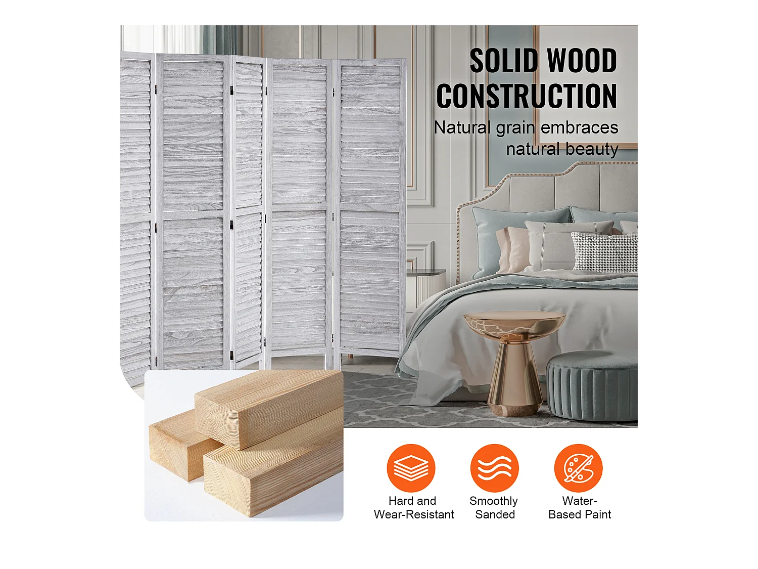 Biombo de Madera de 6 Paneles SucceBuy, Mampara de Madera para Separar Ambientes