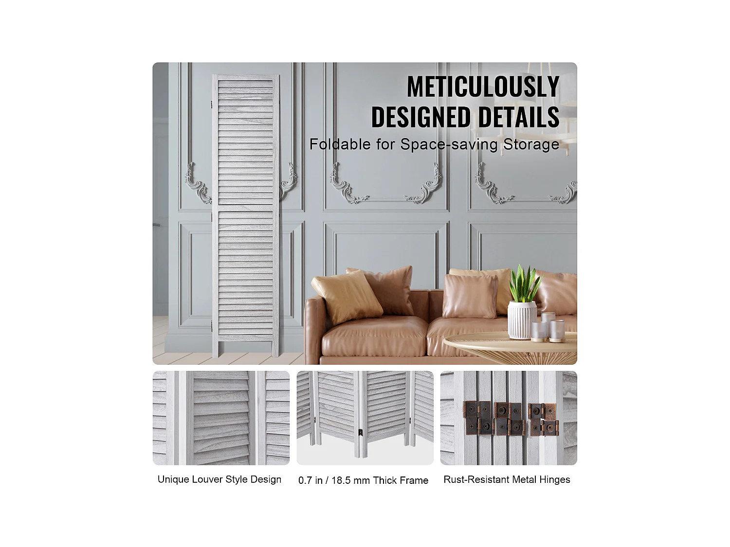 Biombo de Madera de 6 Paneles SucceBuy, Mampara de Madera para Separar Ambientes