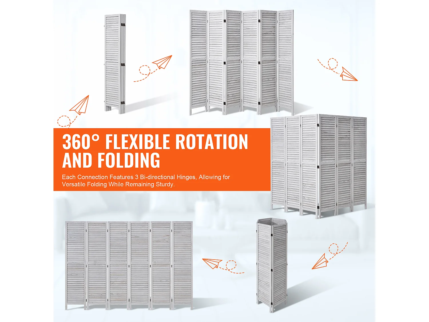 Cloison de Séparation en Bois à 6 Panneaux SucceBuy, Écran de Confidentialité en Bois pour la Séparation des Pièces