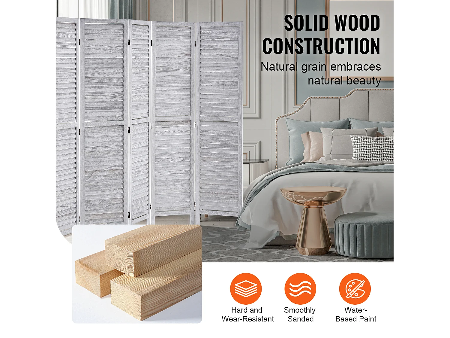 Cloison de Séparation en Bois à 6 Panneaux SucceBuy, Écran de Confidentialité en Bois pour la Séparation des Pièces