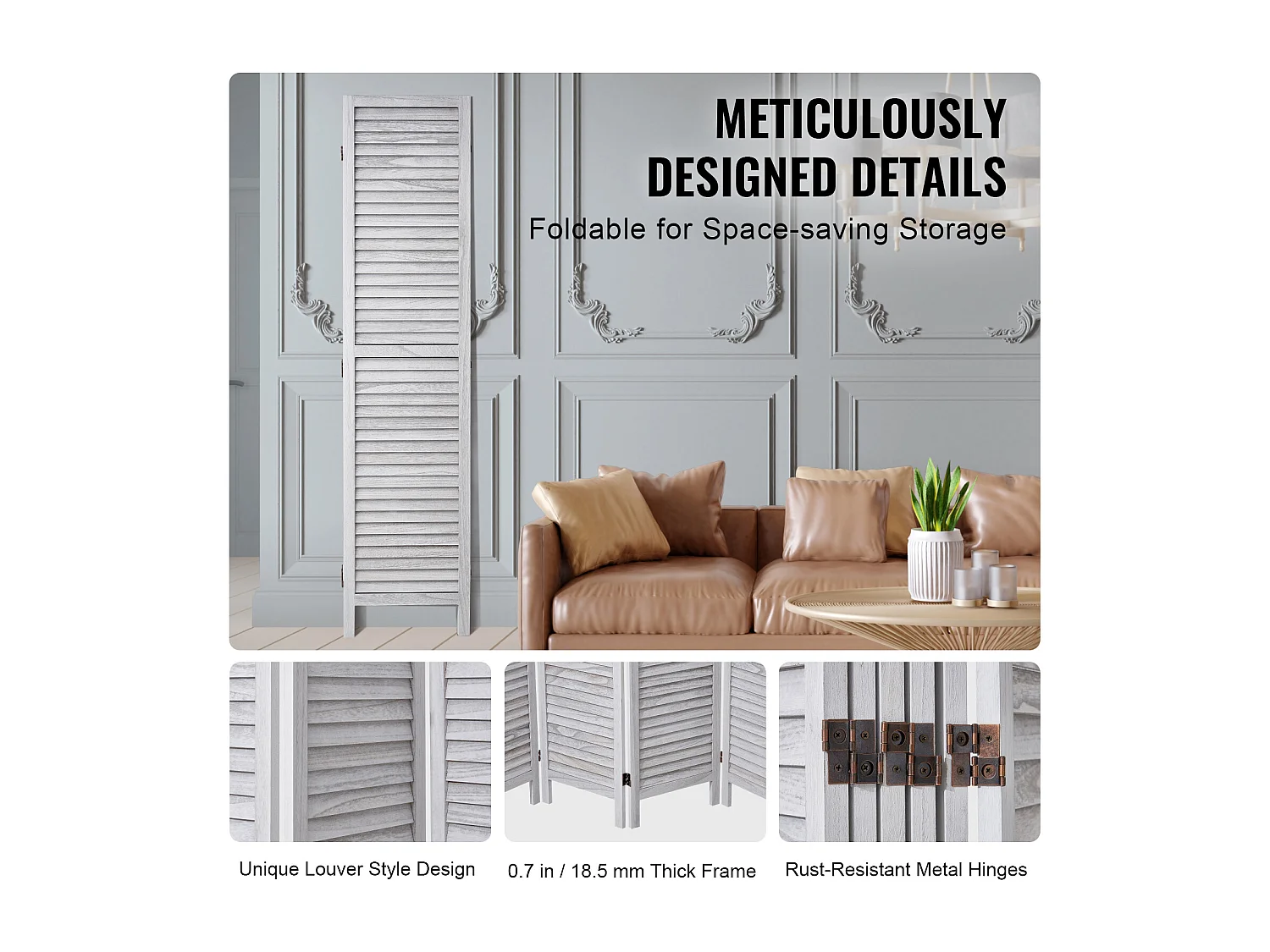 Cloison de Séparation en Bois à 6 Panneaux SucceBuy, Écran de Confidentialité en Bois pour la Séparation des Pièces