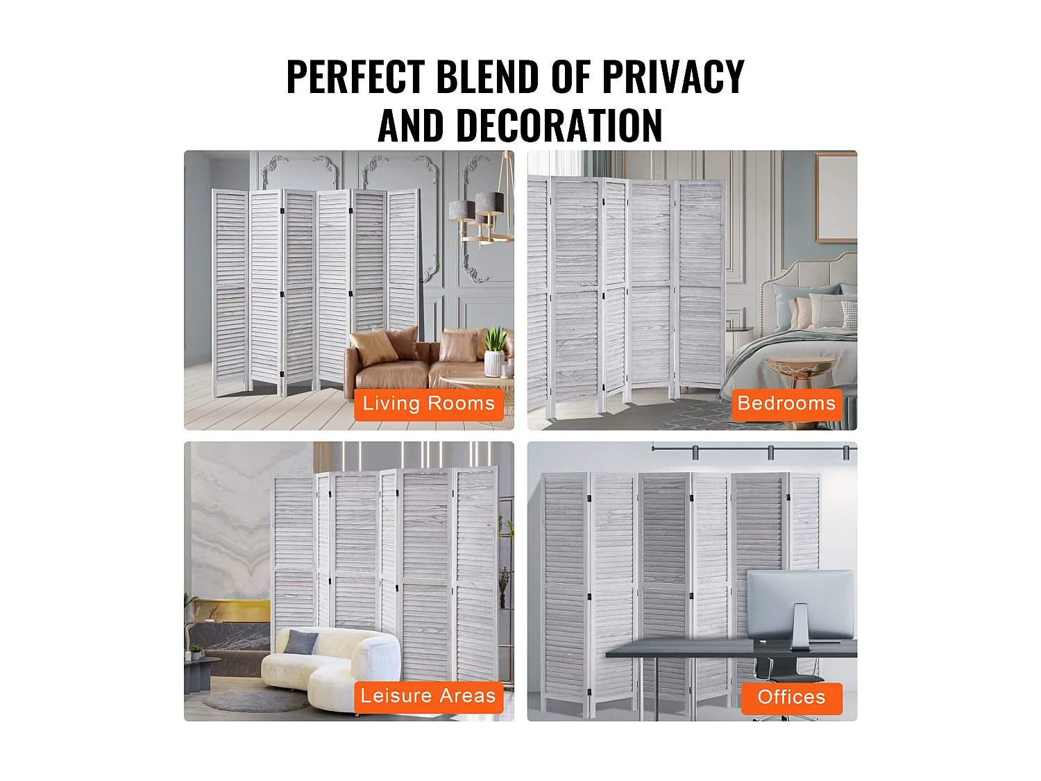 Cloison de Séparation en Bois à 6 Panneaux SucceBuy, Écran de Confidentialité en Bois pour la Séparation des Pièces