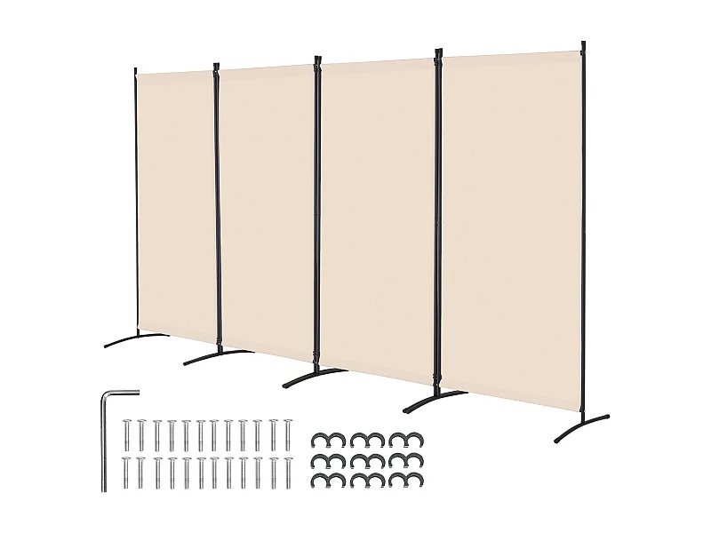 Cloison de Séparation SucceBuy Cloison de Séparation à 4 Panneaux, Paravent de Confidentialité Pliable, Cloison Portable pour Séparation de Pièce, Beige